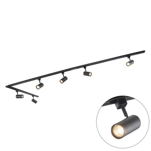 Moderní kolejnicový systém s 6 černými bodovými světly jednofázový 300cm - Iconic Jeana